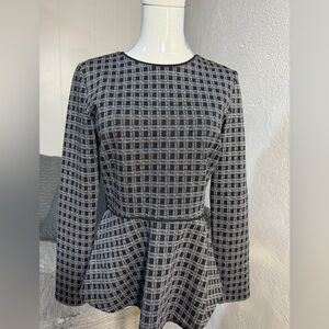 Ann Taylor Black & White Geometric Peplum Top | XS